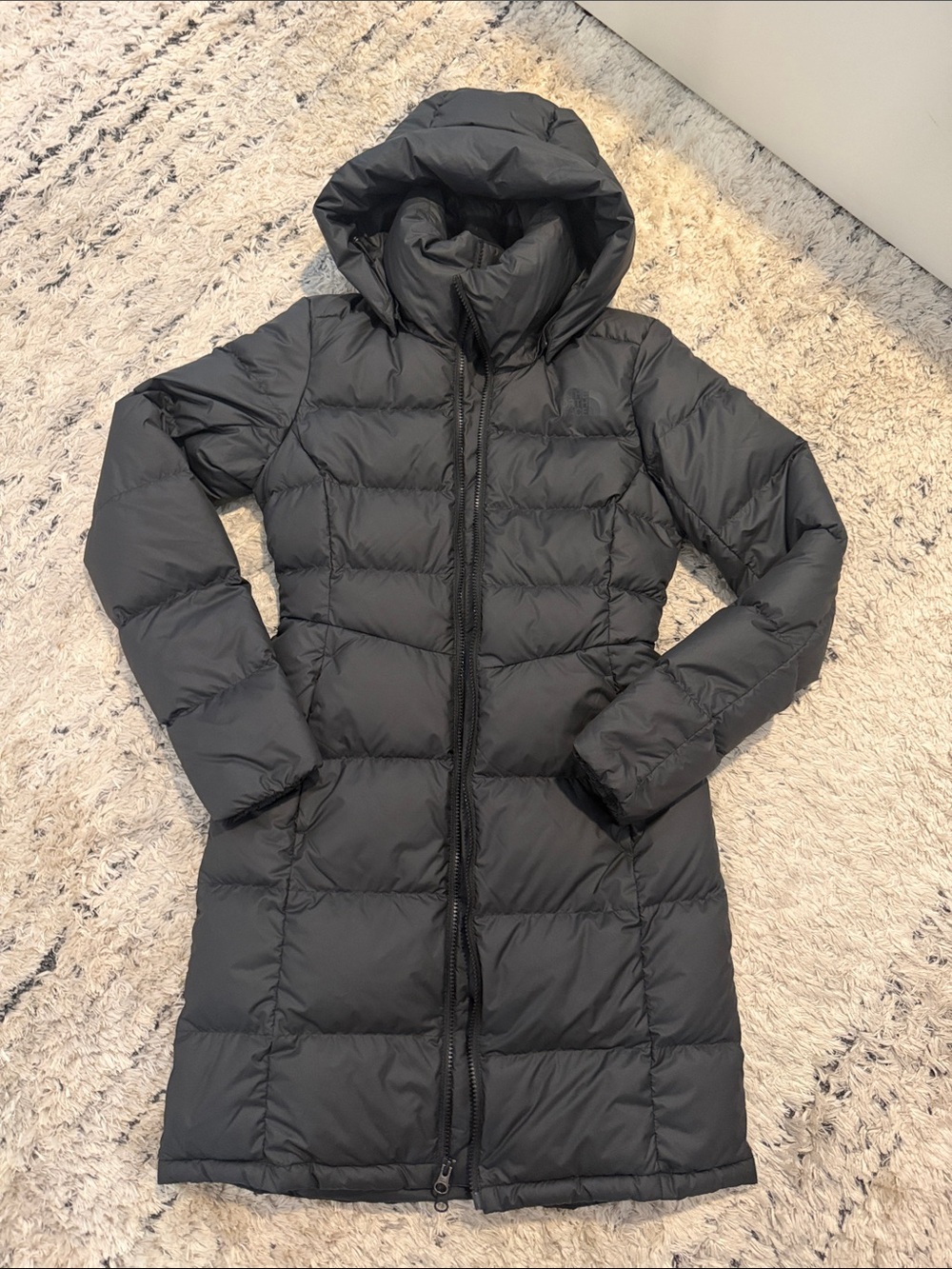 Northface Women's Long Black Puffer Down Coat with Hood